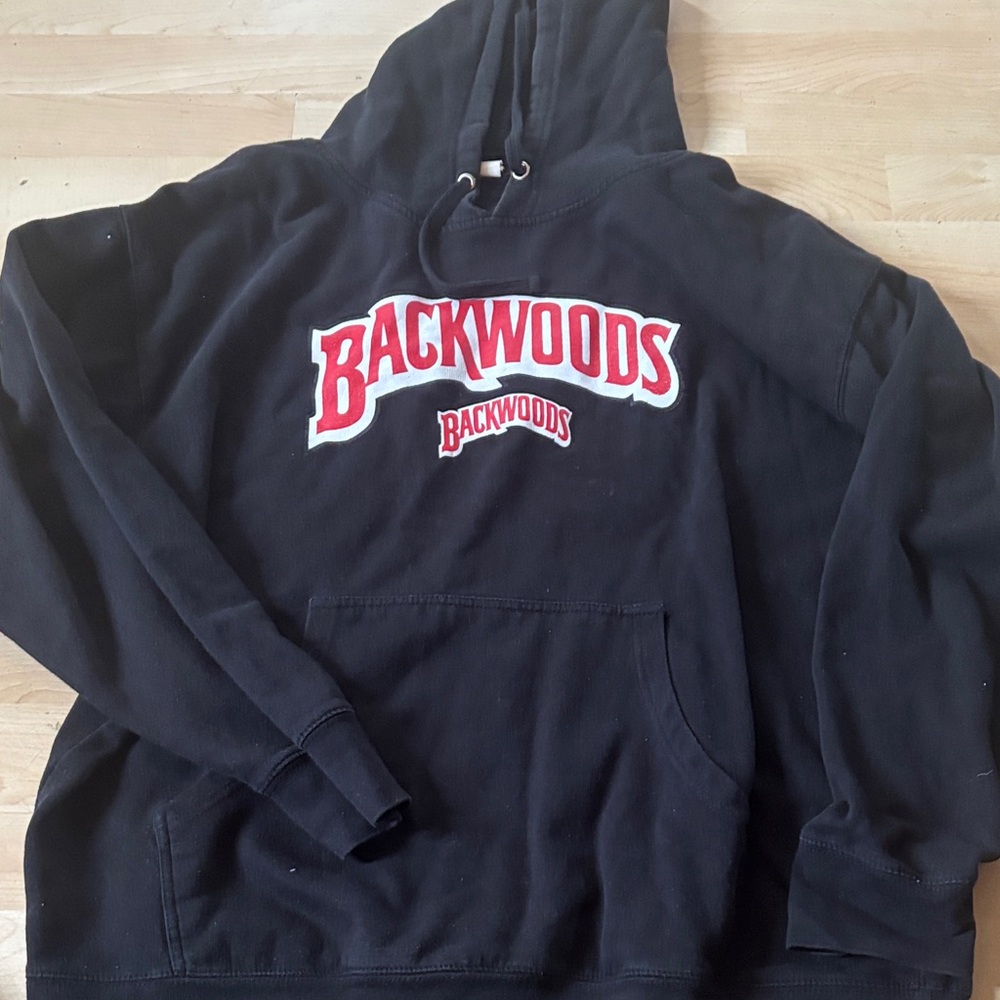 Backwoods Men's Black Hoodie with Red Logo